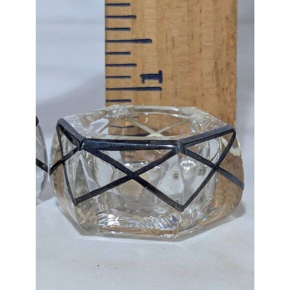Fostoria Glass Vintage Crystal (2) Open Salt With Silver Criss Cross Design 1915 - Picture 5 of 6